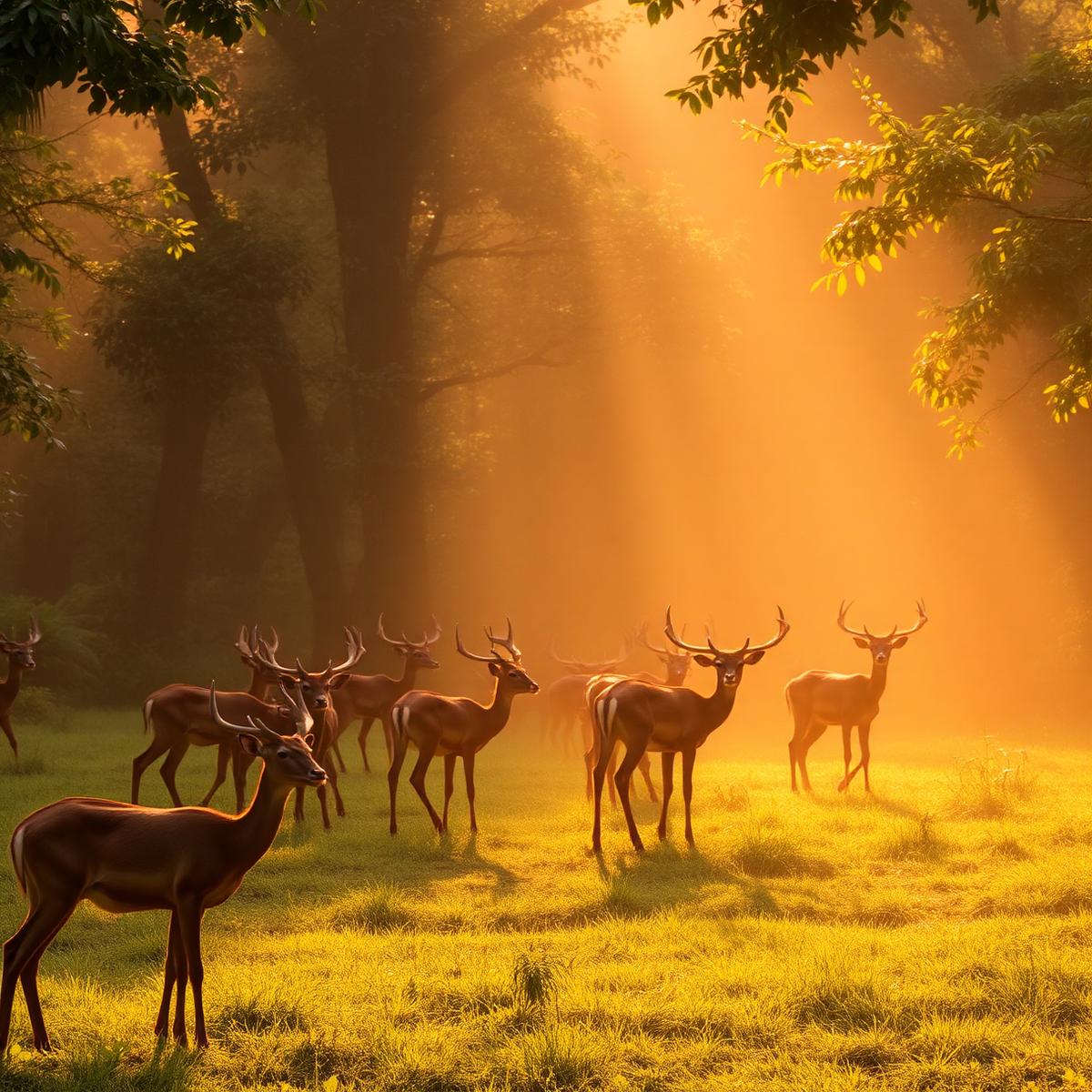 Deer herd at golden hour